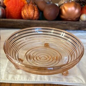 ANCHOR HOCKING 1930’s Vintage “Manhattan” l Pink Footed Open Candy Dish